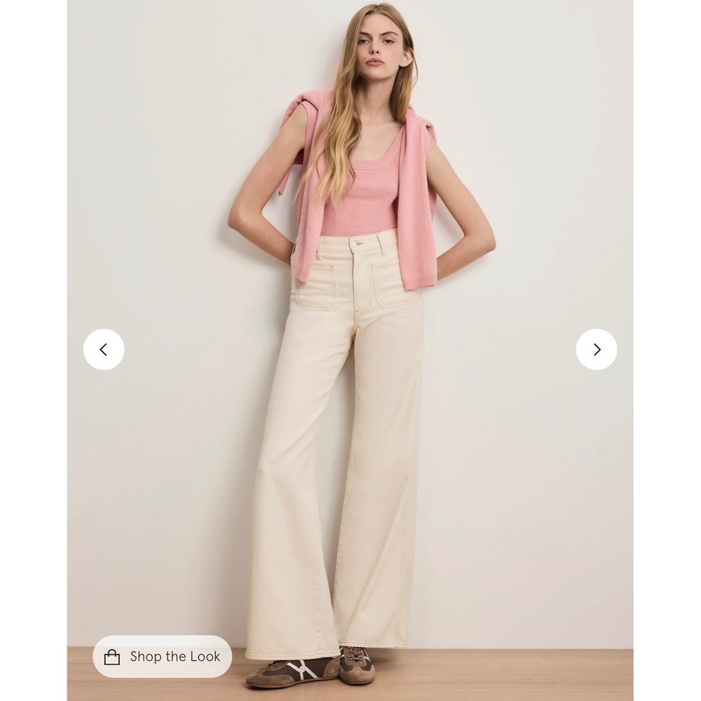Veronica Beard Kasey Mid Rise Wide Leg Jeans Ecru Silk Blend‎ Size 25 NEW